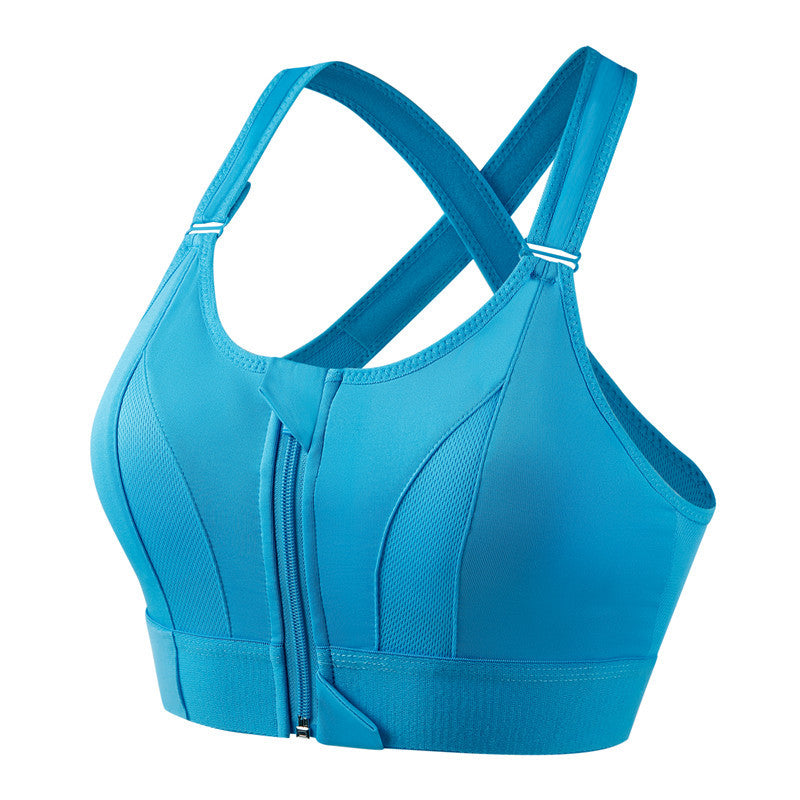 C10 Breathable Contrast Color Front Zipper High Impact Sports Bra