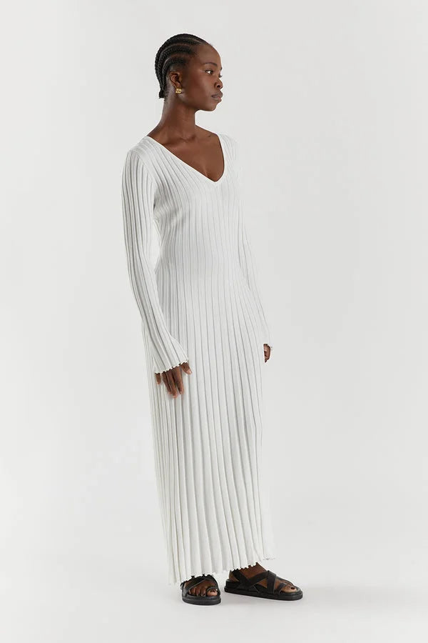 V-Neck Sleeved Knit Midi Dress – GlamRoze